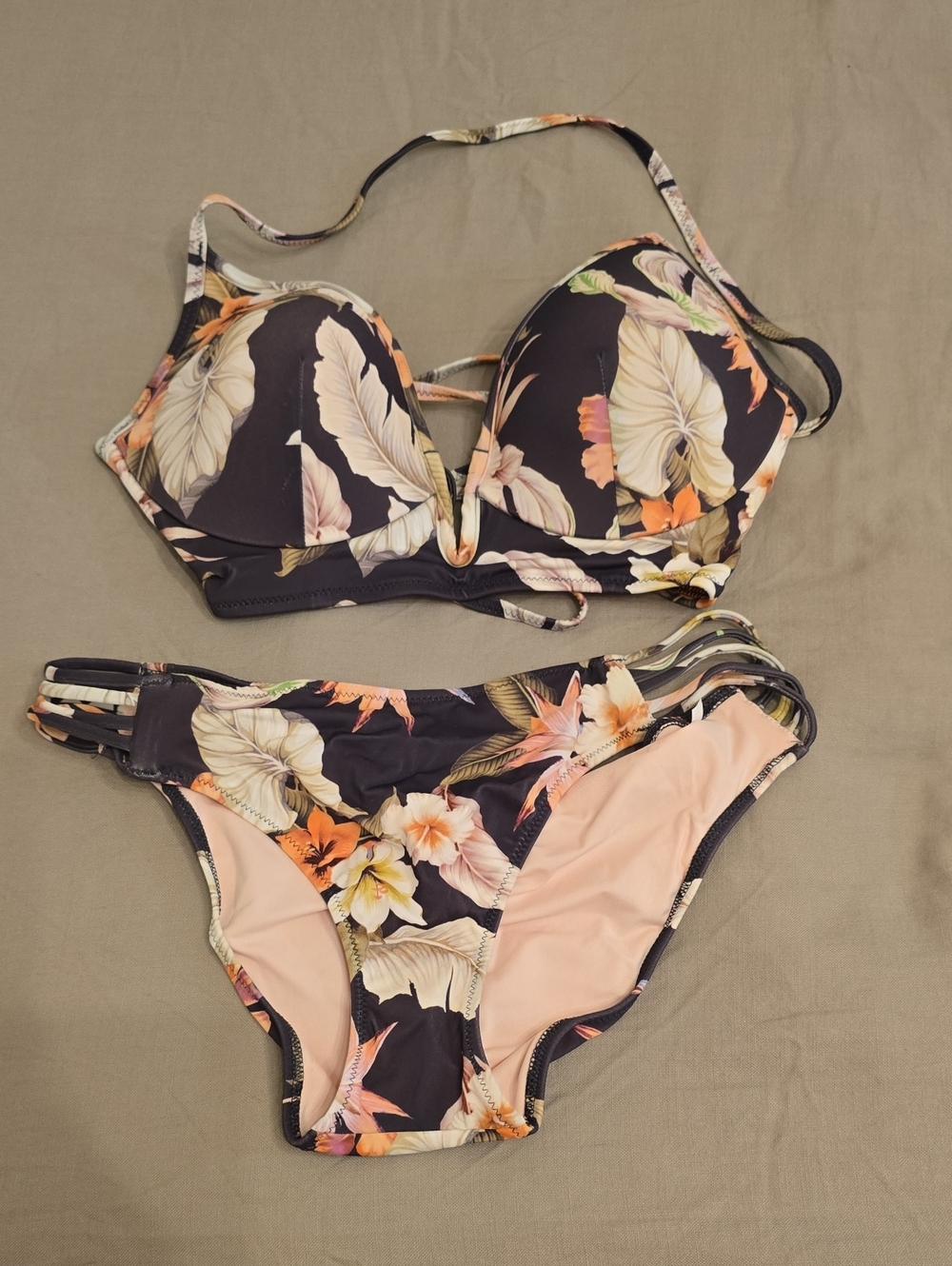 Shade & Shore Floral Underwire Bikini in Black and Peach